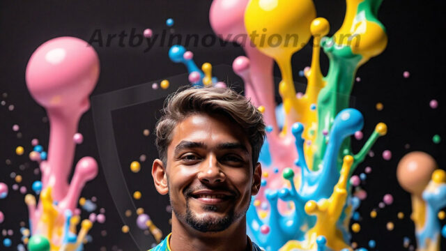 Paint Splat Fun - Hot men having fun with body paint. AI-generated abstract art featuring beautiful, handsome, sexy, shirtless, men, boys, lads, full of excitement joy and fun, covered in body paint, dynamic, interactive, Combining elements of realism with surreal abstract qualities, showcasing the potential of AI in artistic expression. Photos of guys, just smiling, happy, and having a good time. Most of them are smiling because a paint bomb just blow up next to them, so I'm calling is Abstract Art. When paint attacks and makes people happy, it's Art!