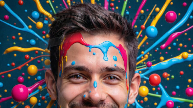 Paint Splat Fun - Hot men having fun with body paint. AI-generated abstract art featuring beautiful, handsome, sexy, shirtless, men, boys, lads, full of excitement joy and fun, covered in body paint, dynamic, interactive, Combining elements of realism with surreal abstract qualities, showcasing the potential of AI in artistic expression. Photos of guys, just smiling, happy, and having a good time. Most of them are smiling because a paint bomb just blow up next to them, so I'm calling is Abstract Art. When paint attacks and makes people happy, it's Art!