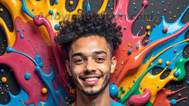 Paint Splat Fun - Hot men having fun with body paint. AI-generated abstract art featuring beautiful, handsome, sexy, shirtless, men, boys, lads, full of excitement joy and fun, covered in body paint, dynamic, interactive, Combining elements of realism with surreal abstract qualities, showcasing the potential of AI in artistic expression. Photos of guys, just smiling, happy, and having a good time. Most of them are smiling because a paint bomb just blow up next to them, so I'm calling is Abstract Art. When paint attacks and makes people happy, it's Art!