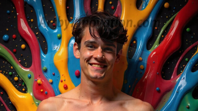 Paint Splat Fun - Hot men having fun with body paint. AI-generated abstract art featuring beautiful, handsome, sexy, shirtless, men, boys, lads, full of excitement joy and fun, covered in body paint, dynamic, interactive, Combining elements of realism with surreal abstract qualities, showcasing the potential of AI in artistic expression. Photos of guys, just smiling, happy, and having a good time. Most of them are smiling because a paint bomb just blow up next to them, so I'm calling is Abstract Art. When paint attacks and makes people happy, it's Art!