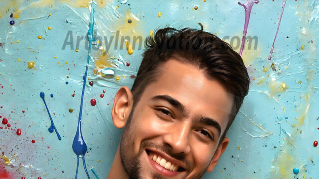 AI-generated abstract art featuring beautiful, handsome, sexy, shirtless, men, boys, lads, full of excitement joy and fun, covered in body paint, dynamic, interactive, Combining elements of realism with surreal abstract qualities, showcasing the potential of AI in artistic expression. Photos of guys, just smiling, happy, and having a good time. Most of them are smiling because a paint bomb just blow up next to them, so I'm calling is Abstract Art. When paint attacks and makes people happy, it's Art!