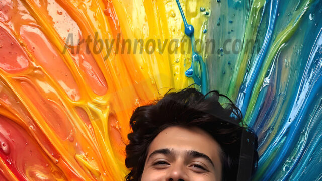 AI-generated abstract art featuring beautiful, handsome, sexy, shirtless, men, boys, lads, full of excitement joy and fun, covered in body paint, dynamic, interactive, Combining elements of realism with surreal abstract qualities, showcasing the potential of AI in artistic expression. Photos of guys, just smiling, happy, and having a good time. Most of them are smiling because a paint bomb just blow up next to them, so I'm calling is Abstract Art. When paint attacks and makes people happy, it's Art!