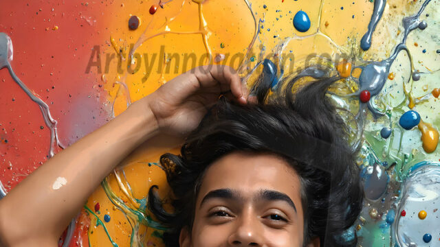 AI-generated abstract art featuring beautiful, handsome, sexy, shirtless, men, boys, lads, full of excitement joy and fun, covered in body paint, dynamic, interactive, Combining elements of realism with surreal abstract qualities, showcasing the potential of AI in artistic expression. Photos of guys, just smiling, happy, and having a good time. Most of them are smiling because a paint bomb just blow up next to them, so I'm calling is Abstract Art. When paint attacks and makes people happy, it's Art!