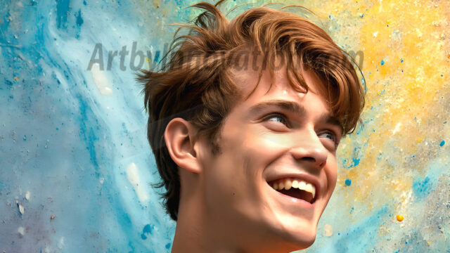 AI-generated abstract art featuring beautiful, handsome, sexy, shirtless, men, boys, lads, full of excitement joy and fun, covered in body paint, dynamic, interactive, Combining elements of realism with surreal abstract qualities, showcasing the potential of AI in artistic expression. Photos of guys, just smiling, happy, and having a good time. Most of them are smiling because a paint bomb just blow up next to them, so I'm calling is Abstract Art. When paint attacks and makes people happy, it's Art!