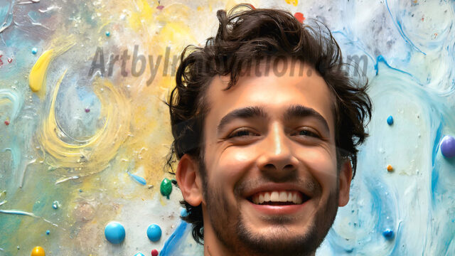 AI-generated abstract art featuring beautiful, handsome, sexy, shirtless, men, boys, lads, full of excitement joy and fun, covered in body paint, dynamic, interactive, Combining elements of realism with surreal abstract qualities, showcasing the potential of AI in artistic expression. Photos of guys, just smiling, happy, and having a good time. Most of them are smiling because a paint bomb just blow up next to them, so I'm calling is Abstract Art. When paint attacks and makes people happy, it's Art!