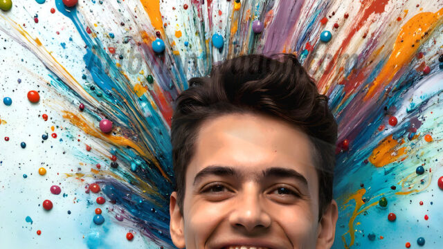 AI-generated abstract art featuring beautiful, handsome, sexy, shirtless, men, boys, lads, full of excitement joy and fun, covered in body paint, dynamic, interactive, Combining elements of realism with surreal abstract qualities, showcasing the potential of AI in artistic expression. Photos of guys, just smiling, happy, and having a good time. Most of them are smiling because a paint bomb just blow up next to them, so I'm calling is Abstract Art. When paint attacks and makes people happy, it's Art!