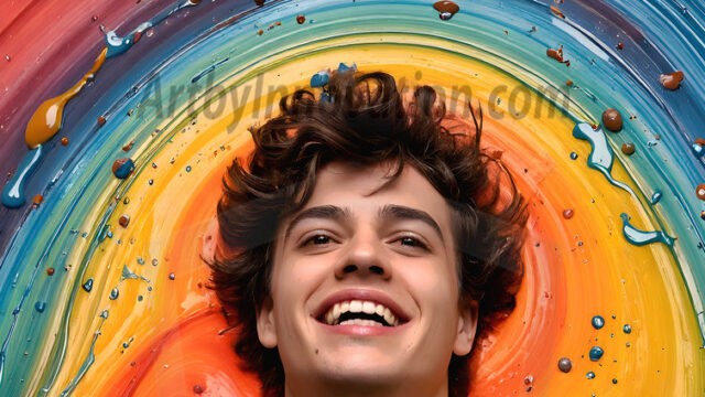 AI-generated abstract art featuring beautiful, handsome, sexy, shirtless, men, boys, lads, full of excitement joy and fun, covered in body paint, dynamic, interactive, Combining elements of realism with surreal abstract qualities, showcasing the potential of AI in artistic expression. Photos of guys, just smiling, happy, and having a good time. Most of them are smiling because a paint bomb just blow up next to them, so I'm calling is Abstract Art. When paint attacks and makes people happy, it's Art!