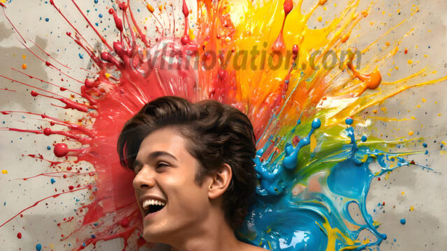 AI-generated abstract art featuring beautiful, handsome, sexy, shirtless, men, boys, lads, full of excitement joy and fun, covered in body paint, dynamic, interactive, Combining elements of realism with surreal abstract qualities, showcasing the potential of AI in artistic expression. Photos of guys, just smiling, happy, and having a good time. Most of them are smiling because a paint bomb just blow up next to them, so I'm calling is Abstract Art. When paint attacks and makes people happy, it's Art!