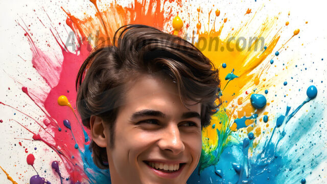 AI-generated abstract art featuring beautiful, handsome, sexy, shirtless, men, boys, lads, full of excitement joy and fun, covered in body paint, dynamic, interactive, Combining elements of realism with surreal abstract qualities, showcasing the potential of AI in artistic expression. Photos of guys, just smiling, happy, and having a good time. Most of them are smiling because a paint bomb just blow up next to them, so I'm calling is Abstract Art. When paint attacks and makes people happy, it's Art!