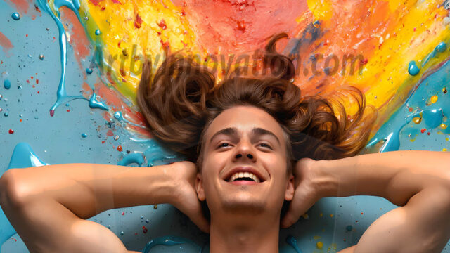 AI-generated abstract art featuring beautiful, handsome, sexy, shirtless, men, boys, lads, full of excitement joy and fun, covered in body paint, dynamic, interactive, Combining elements of realism with surreal abstract qualities, showcasing the potential of AI in artistic expression. Photos of guys, just smiling, happy, and having a good time. Most of them are smiling because a paint bomb just blow up next to them, so I'm calling is Abstract Art. When paint attacks and makes people happy, it's Art!