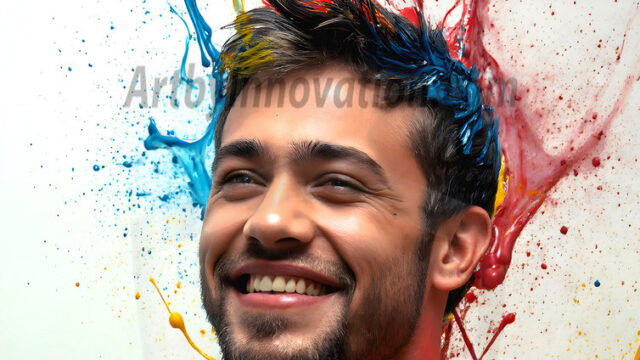 AI-generated abstract art featuring beautiful, handsome, sexy, shirtless, men, boys, lads, full of excitement joy and fun, covered in body paint, dynamic, interactive, Combining elements of realism with surreal abstract qualities, showcasing the potential of AI in artistic expression. Photos of guys, just smiling, happy, and having a good time. Most of them are smiling because a paint bomb just blow up next to them, so I'm calling is Abstract Art. When paint attacks and makes people happy, it's Art!