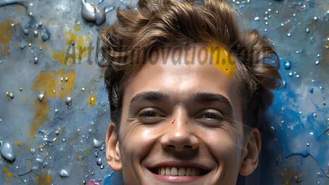 AI-generated abstract art featuring beautiful, handsome, sexy, shirtless, men, boys, lads, full of excitement joy and fun, covered in body paint, dynamic, interactive, Combining elements of realism with surreal abstract qualities, showcasing the potential of AI in artistic expression. Photos of guys, just smiling, happy, and having a good time. Most of them are smiling because a paint bomb just blow up next to them, so I'm calling is Abstract Art. When paint attacks and makes people happy, it's Art!