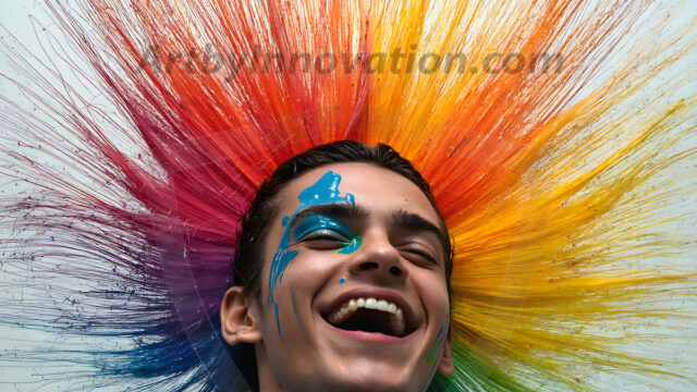 AI-generated abstract art featuring beautiful, handsome, sexy, shirtless, men, boys, lads, full of excitement joy and fun, covered in body paint, dynamic, interactive, Combining elements of realism with surreal abstract qualities, showcasing the potential of AI in artistic expression. Photos of guys, just smiling, happy, and having a good time. Most of them are smiling because a paint bomb just blow up next to them, so I'm calling is Abstract Art. When paint attacks and makes people happy, it's Art!