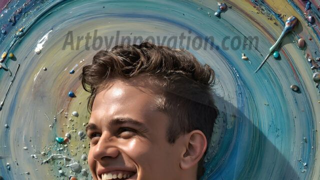 AI-generated abstract art featuring beautiful, handsome, sexy, shirtless, men, boys, lads, full of excitement joy and fun, covered in body paint, dynamic, interactive, Combining elements of realism with surreal abstract qualities, showcasing the potential of AI in artistic expression. Photos of guys, just smiling, happy, and having a good time. Most of them are smiling because a paint bomb just blow up next to them, so I'm calling is Abstract Art. When paint attacks and makes people happy, it's Art!