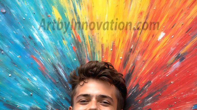 AI-generated abstract art featuring beautiful, handsome, sexy, shirtless, men, boys, lads, full of excitement joy and fun, covered in body paint, dynamic, interactive, Combining elements of realism with surreal abstract qualities, showcasing the potential of AI in artistic expression. Photos of guys, just smiling, happy, and having a good time. Most of them are smiling because a paint bomb just blow up next to them, so I'm calling is Abstract Art. When paint attacks and makes people happy, it's Art!