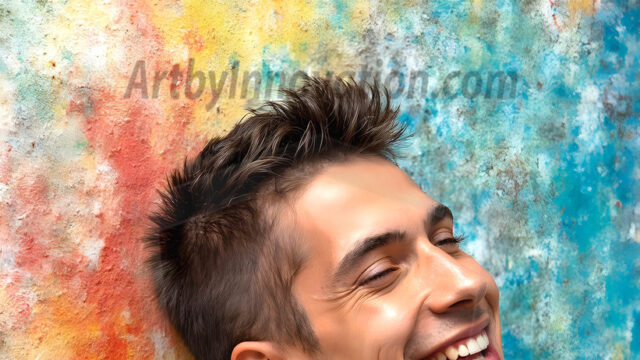 AI-generated abstract art featuring beautiful, handsome, sexy, shirtless, men, boys, lads, full of excitement joy and fun, covered in body paint, dynamic, interactive, Combining elements of realism with surreal abstract qualities, showcasing the potential of AI in artistic expression. Photos of guys, just smiling, happy, and having a good time. Most of them are smiling because a paint bomb just blow up next to them, so I'm calling is Abstract Art. When paint attacks and makes people happy, it's Art!