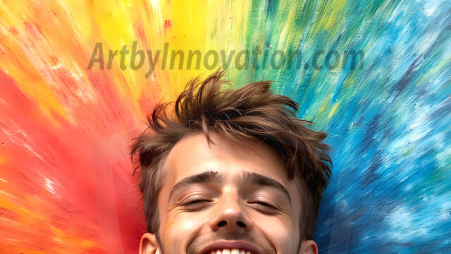 AI-generated abstract art featuring beautiful, handsome, sexy, shirtless, men, boys, lads, full of excitement joy and fun, covered in body paint, dynamic, interactive, Combining elements of realism with surreal abstract qualities, showcasing the potential of AI in artistic expression. Photos of guys, just smiling, happy, and having a good time. Most of them are smiling because a paint bomb just blow up next to them, so I'm calling is Abstract Art. When paint attacks and makes people happy, it's Art!