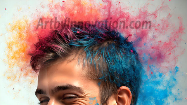 AI-generated abstract art featuring beautiful, handsome, sexy, shirtless, men, boys, lads, full of excitement joy and fun, covered in body paint, dynamic, interactive, Combining elements of realism with surreal abstract qualities, showcasing the potential of AI in artistic expression. Photos of guys, just smiling, happy, and having a good time. Most of them are smiling because a paint bomb just blow up next to them, so I'm calling is Abstract Art. When paint attacks and makes people happy, it's Art!