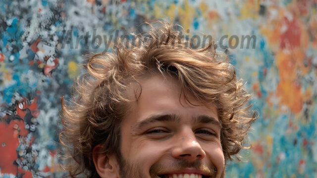 AI-generated abstract art featuring beautiful, handsome, sexy, shirtless, men, boys, lads, full of excitement joy and fun, covered in body paint, dynamic, interactive, Combining elements of realism with surreal abstract qualities, showcasing the potential of AI in artistic expression. Photos of guys, just smiling, happy, and having a good time. Most of them are smiling because a paint bomb just blow up next to them, so I'm calling is Abstract Art. When paint attacks and makes people happy, it's Art!