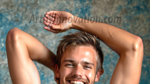 AI-generated abstract art featuring beautiful, handsome, sexy, shirtless, men, boys, lads, full of excitement joy and fun, covered in body paint, dynamic, interactive, Combining elements of realism with surreal abstract qualities, showcasing the potential of AI in artistic expression. Photos of guys, just smiling, happy, and having a good time. Most of them are smiling because a paint bomb just blow up next to them, so I'm calling is Abstract Art. When paint attacks and makes people happy, it's Art!