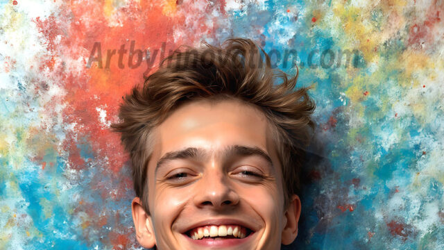 AI-generated abstract art featuring beautiful, handsome, sexy, shirtless, men, boys, lads, full of excitement joy and fun, covered in body paint, dynamic, interactive, Combining elements of realism with surreal abstract qualities, showcasing the potential of AI in artistic expression. Photos of guys, just smiling, happy, and having a good time. Most of them are smiling because a paint bomb just blow up next to them, so I'm calling is Abstract Art. When paint attacks and makes people happy, it's Art!