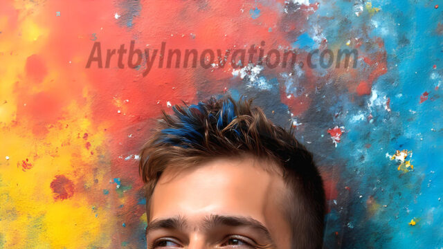 AI-generated abstract art featuring beautiful, handsome, sexy, shirtless, men, boys, lads, full of excitement joy and fun, covered in body paint, dynamic, interactive, Combining elements of realism with surreal abstract qualities, showcasing the potential of AI in artistic expression. Photos of guys, just smiling, happy, and having a good time. Most of them are smiling because a paint bomb just blow up next to them, so I'm calling is Abstract Art. When paint attacks and makes people happy, it's Art!