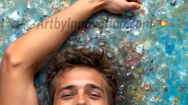 AI-generated abstract art featuring beautiful, handsome, sexy, shirtless, men, boys, lads, full of excitement joy and fun, covered in body paint, dynamic, interactive, Combining elements of realism with surreal abstract qualities, showcasing the potential of AI in artistic expression. Photos of guys, just smiling, happy, and having a good time. Most of them are smiling because a paint bomb just blow up next to them, so I'm calling is Abstract Art. When paint attacks and makes people happy, it's Art!