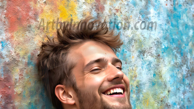 AI-generated abstract art featuring beautiful, handsome, sexy, shirtless, men, boys, lads, full of excitement joy and fun, covered in body paint, dynamic, interactive, Combining elements of realism with surreal abstract qualities, showcasing the potential of AI in artistic expression. Photos of guys, just smiling, happy, and having a good time. Most of them are smiling because a paint bomb just blow up next to them, so I'm calling is Abstract Art. When paint attacks and makes people happy, it's Art!