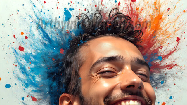 AI-generated abstract art featuring beautiful, handsome, sexy, shirtless, men, boys, lads, full of excitement joy and fun, covered in body paint, dynamic, interactive, Combining elements of realism with surreal abstract qualities, showcasing the potential of AI in artistic expression. Photos of guys, just smiling, happy, and having a good time. Most of them are smiling because a paint bomb just blow up next to them, so I'm calling is Abstract Art. When paint attacks and makes people happy, it's Art!