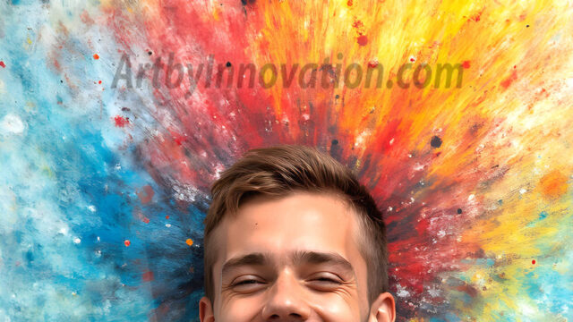 AI-generated abstract art featuring beautiful, handsome, sexy, shirtless, men, boys, lads, full of excitement joy and fun, covered in body paint, dynamic, interactive, Combining elements of realism with surreal abstract qualities, showcasing the potential of AI in artistic expression. Photos of guys, just smiling, happy, and having a good time. Most of them are smiling because a paint bomb just blow up next to them, so I'm calling is Abstract Art. When paint attacks and makes people happy, it's Art!
