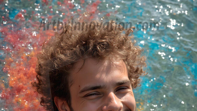 AI-generated abstract art featuring beautiful, handsome, sexy, shirtless, men, boys, lads, full of excitement joy and fun, covered in body paint, dynamic, interactive, Combining elements of realism with surreal abstract qualities, showcasing the potential of AI in artistic expression. Photos of guys, just smiling, happy, and having a good time. Most of them are smiling because a paint bomb just blow up next to them, so I'm calling is Abstract Art. When paint attacks and makes people happy, it's Art!