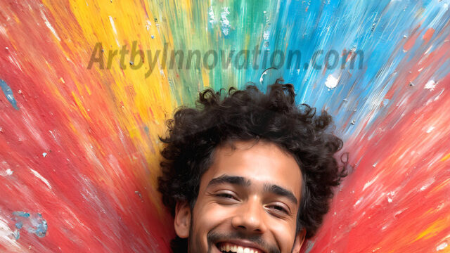 AI-generated abstract art featuring beautiful, handsome, sexy, shirtless, men, boys, lads, full of excitement joy and fun, covered in body paint, dynamic, interactive, Combining elements of realism with surreal abstract qualities, showcasing the potential of AI in artistic expression. Photos of guys, just smiling, happy, and having a good time. Most of them are smiling because a paint bomb just blow up next to them, so I'm calling is Abstract Art. When paint attacks and makes people happy, it's Art!