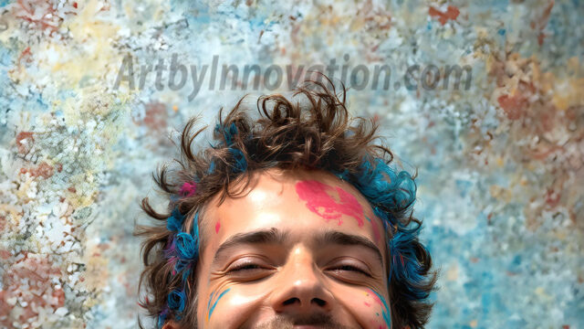 AI-generated abstract art featuring beautiful, handsome, sexy, shirtless, men, boys, lads, full of excitement joy and fun, covered in body paint, dynamic, interactive, Combining elements of realism with surreal abstract qualities, showcasing the potential of AI in artistic expression. Photos of guys, just smiling, happy, and having a good time. Most of them are smiling because a paint bomb just blow up next to them, so I'm calling is Abstract Art. When paint attacks and makes people happy, it's Art!