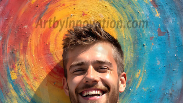 AI-generated abstract art featuring beautiful, handsome, sexy, shirtless, men, boys, lads, full of excitement joy and fun, covered in body paint, dynamic, interactive, Combining elements of realism with surreal abstract qualities, showcasing the potential of AI in artistic expression. Photos of guys, just smiling, happy, and having a good time. Most of them are smiling because a paint bomb just blow up next to them, so I'm calling is Abstract Art. When paint attacks and makes people happy, it's Art!