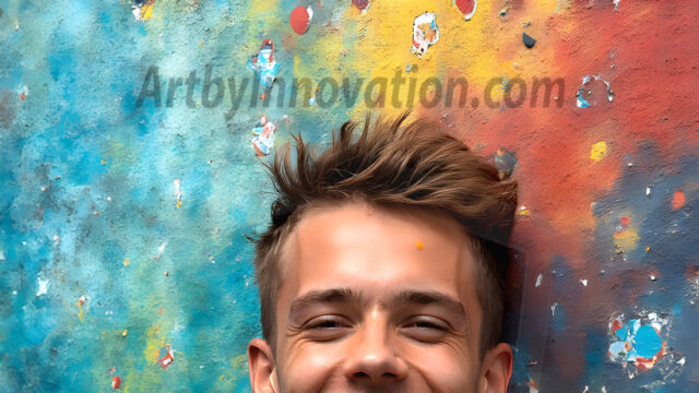 AI-generated abstract art featuring beautiful, handsome, sexy, shirtless, men, boys, lads, full of excitement joy and fun, covered in body paint, dynamic, interactive, Combining elements of realism with surreal abstract qualities, showcasing the potential of AI in artistic expression. Photos of guys, just smiling, happy, and having a good time. Most of them are smiling because a paint bomb just blow up next to them, so I'm calling is Abstract Art. When paint attacks and makes people happy, it's Art!