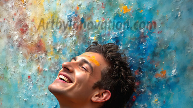 AI-generated abstract art featuring beautiful, handsome, sexy, shirtless, men, boys, lads, full of excitement joy and fun, covered in body paint, dynamic, interactive, Combining elements of realism with surreal abstract qualities, showcasing the potential of AI in artistic expression. Photos of guys, just smiling, happy, and having a good time. Most of them are smiling because a paint bomb just blow up next to them, so I'm calling is Abstract Art. When paint attacks and makes people happy, it's Art!