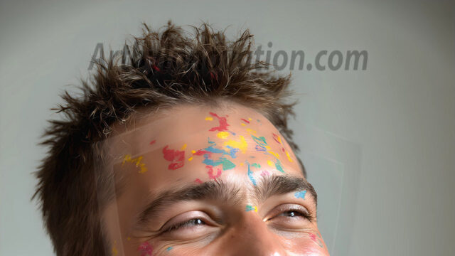 AI-generated abstract art featuring beautiful, handsome, sexy, shirtless, men, boys, lads, full of excitement joy and fun, covered in body paint, dynamic, interactive, Combining elements of realism with surreal abstract qualities, showcasing the potential of AI in artistic expression. Photos of guys, just smiling, happy, and having a good time. Most of them are smiling because a paint bomb just blow up next to them, so I'm calling is Abstract Art. When paint attacks and makes people happy, it's Art!