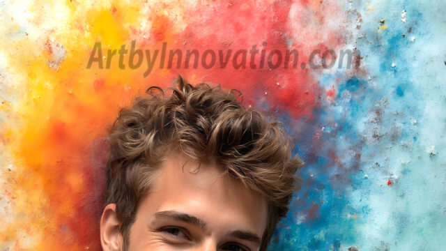 AI-generated abstract art featuring beautiful, handsome, sexy, shirtless, men, boys, lads, full of excitement joy and fun, covered in body paint, dynamic, interactive, Combining elements of realism with surreal abstract qualities, showcasing the potential of AI in artistic expression. Photos of guys, just smiling, happy, and having a good time. Most of them are smiling because a paint bomb just blow up next to them, so I'm calling is Abstract Art. When paint attacks and makes people happy, it's Art!