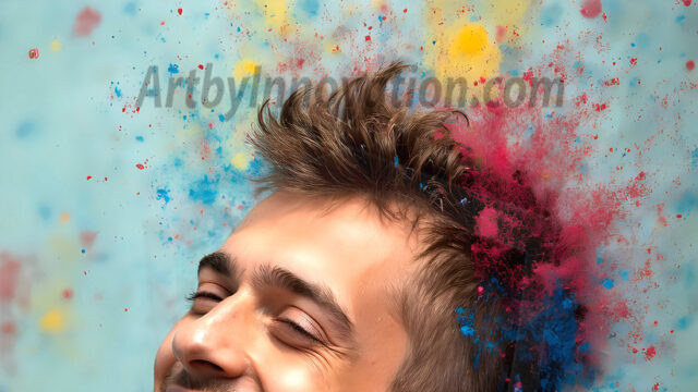 AI-generated abstract art featuring beautiful, handsome, sexy, shirtless, men, boys, lads, full of excitement joy and fun, covered in body paint, dynamic, interactive, Combining elements of realism with surreal abstract qualities, showcasing the potential of AI in artistic expression. Photos of guys, just smiling, happy, and having a good time. Most of them are smiling because a paint bomb just blow up next to them, so I'm calling is Abstract Art. When paint attacks and makes people happy, it's Art!