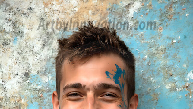 AI-generated abstract art featuring beautiful, handsome, sexy, shirtless, men, boys, lads, full of excitement joy and fun, covered in body paint, dynamic, interactive, Combining elements of realism with surreal abstract qualities, showcasing the potential of AI in artistic expression. Photos of guys, just smiling, happy, and having a good time. Most of them are smiling because a paint bomb just blow up next to them, so I'm calling is Abstract Art. When paint attacks and makes people happy, it's Art!