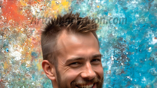 AI-generated abstract art featuring beautiful, handsome, sexy, shirtless, men, boys, lads, full of excitement joy and fun, covered in body paint, dynamic, interactive, Combining elements of realism with surreal abstract qualities, showcasing the potential of AI in artistic expression. Photos of guys, just smiling, happy, and having a good time. Most of them are smiling because a paint bomb just blow up next to them, so I'm calling is Abstract Art. When paint attacks and makes people happy, it's Art!