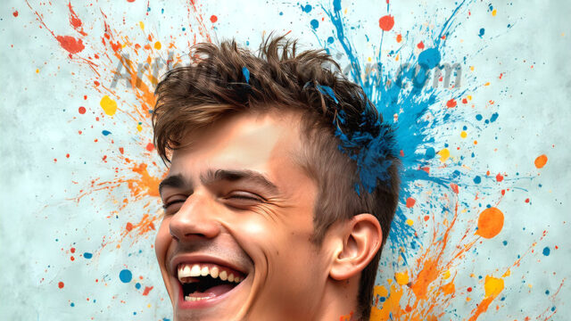 AI-generated abstract art featuring beautiful, handsome, sexy, shirtless, men, boys, lads, full of excitement joy and fun, covered in body paint, dynamic, interactive, Combining elements of realism with surreal abstract qualities, showcasing the potential of AI in artistic expression. Photos of guys, just smiling, happy, and having a good time. Most of them are smiling because a paint bomb just blow up next to them, so I'm calling is Abstract Art. When paint attacks and makes people happy, it's Art!