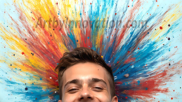 AI-generated abstract art featuring beautiful, handsome, sexy, shirtless, men, boys, lads, full of excitement joy and fun, covered in body paint, dynamic, interactive, Combining elements of realism with surreal abstract qualities, showcasing the potential of AI in artistic expression. Photos of guys, just smiling, happy, and having a good time. Most of them are smiling because a paint bomb just blow up next to them, so I'm calling is Abstract Art. When paint attacks and makes people happy, it's Art!