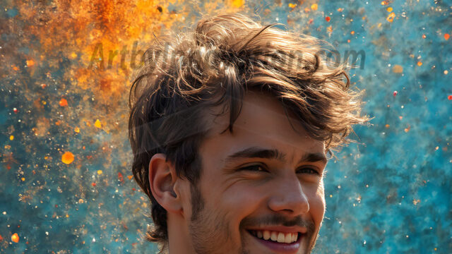 AI-generated abstract art featuring beautiful, handsome, sexy, shirtless, men, boys, lads, full of excitement joy and fun, covered in body paint, dynamic, interactive, Combining elements of realism with surreal abstract qualities, showcasing the potential of AI in artistic expression. Photos of guys, just smiling, happy, and having a good time. Most of them are smiling because a paint bomb just blow up next to them, so I'm calling is Abstract Art. When paint attacks and makes people happy, it's Art!