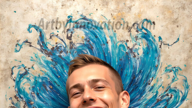 AI-generated abstract art featuring beautiful, handsome, sexy, shirtless, men, boys, lads, full of excitement joy and fun, covered in body paint, dynamic, interactive, Combining elements of realism with surreal abstract qualities, showcasing the potential of AI in artistic expression. Photos of guys, just smiling, happy, and having a good time. Most of them are smiling because a paint bomb just blow up next to them, so I'm calling is Abstract Art. When paint attacks and makes people happy, it's Art!