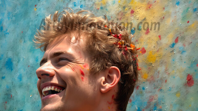 AI-generated abstract art featuring beautiful, handsome, sexy, shirtless, men, boys, lads, full of excitement joy and fun, covered in body paint, dynamic, interactive, Combining elements of realism with surreal abstract qualities, showcasing the potential of AI in artistic expression. Photos of guys, just smiling, happy, and having a good time. Most of them are smiling because a paint bomb just blow up next to them, so I'm calling is Abstract Art. When paint attacks and makes people happy, it's Art!