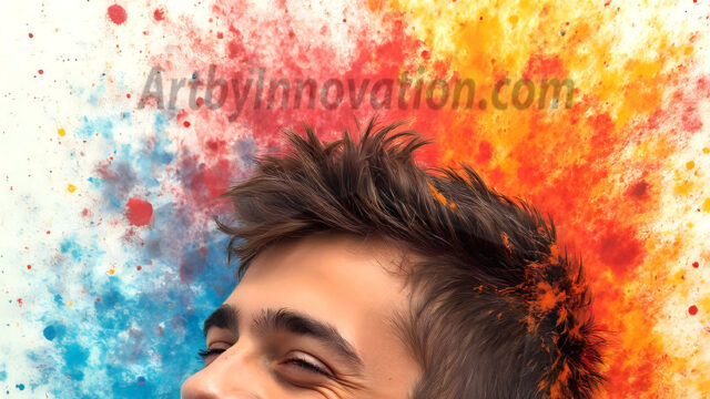 AI-generated abstract art featuring beautiful, handsome, sexy, shirtless, men, boys, lads, full of excitement joy and fun, covered in body paint, dynamic, interactive, Combining elements of realism with surreal abstract qualities, showcasing the potential of AI in artistic expression. Photos of guys, just smiling, happy, and having a good time. Most of them are smiling because a paint bomb just blow up next to them, so I'm calling is Abstract Art. When paint attacks and makes people happy, it's Art!