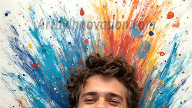 AI-generated abstract art featuring beautiful, handsome, sexy, shirtless, men, boys, lads, full of excitement joy and fun, covered in body paint, dynamic, interactive, Combining elements of realism with surreal abstract qualities, showcasing the potential of AI in artistic expression. Photos of guys, just smiling, happy, and having a good time. Most of them are smiling because a paint bomb just blow up next to them, so I'm calling is Abstract Art. When paint attacks and makes people happy, it's Art!