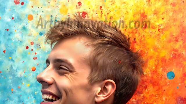 AI-generated abstract art featuring beautiful, handsome, sexy, shirtless, men, boys, lads, full of excitement joy and fun, covered in body paint, dynamic, interactive, Combining elements of realism with surreal abstract qualities, showcasing the potential of AI in artistic expression. Photos of guys, just smiling, happy, and having a good time. Most of them are smiling because a paint bomb just blow up next to them, so I'm calling is Abstract Art. When paint attacks and makes people happy, it's Art!