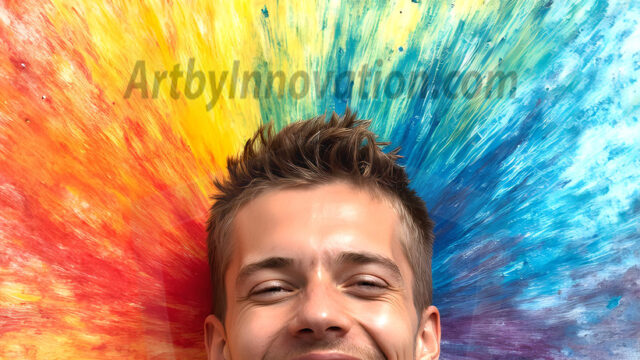 AI-generated abstract art featuring beautiful, handsome, sexy, shirtless, men, boys, lads, full of excitement joy and fun, covered in body paint, dynamic, interactive, Combining elements of realism with surreal abstract qualities, showcasing the potential of AI in artistic expression. Photos of guys, just smiling, happy, and having a good time. Most of them are smiling because a paint bomb just blow up next to them, so I'm calling is Abstract Art. When paint attacks and makes people happy, it's Art!